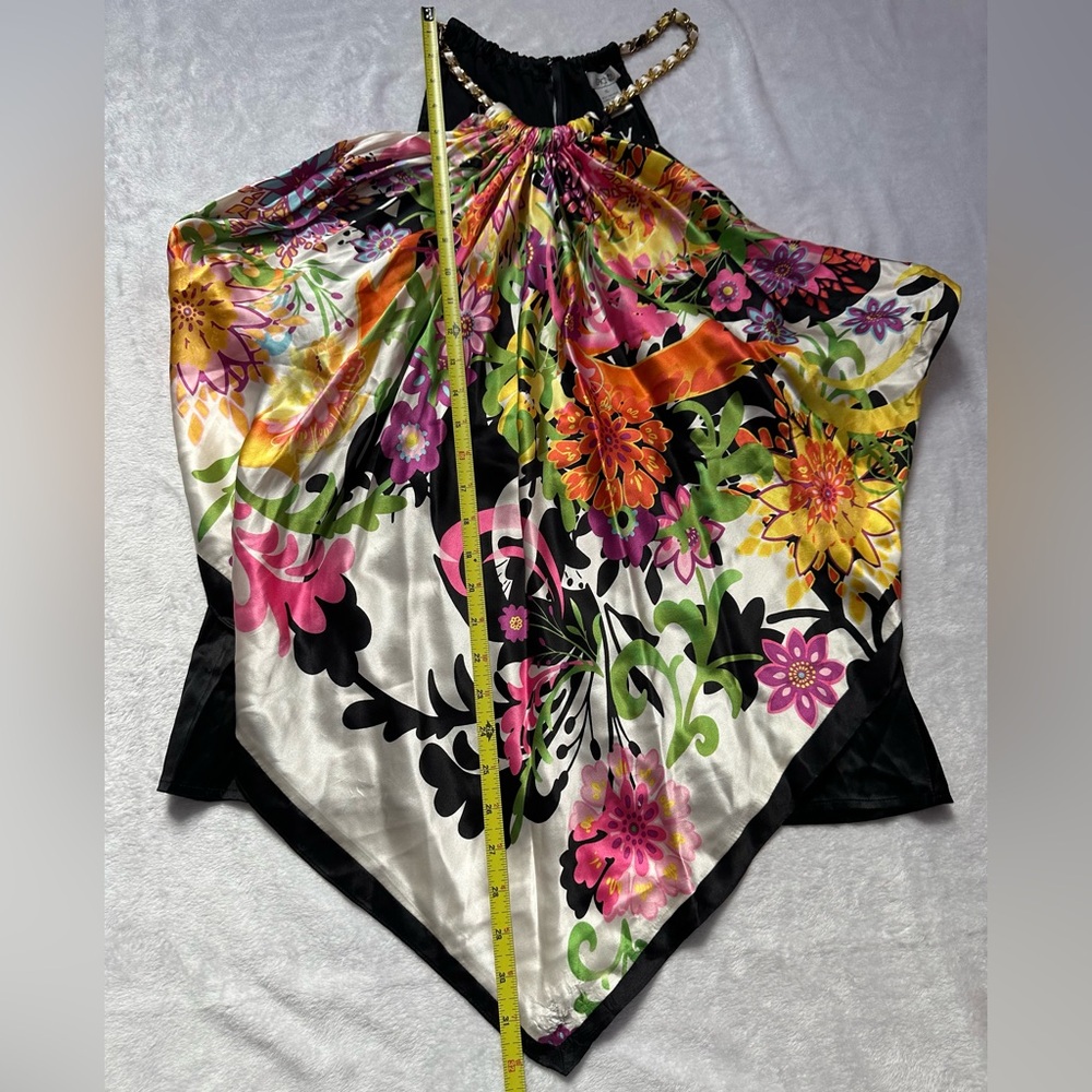 SOLD🩷Cache Vintage Y2K Silk Scarf Floral Print Halter Chain Top in Black Size XL - Picture 5 of 14